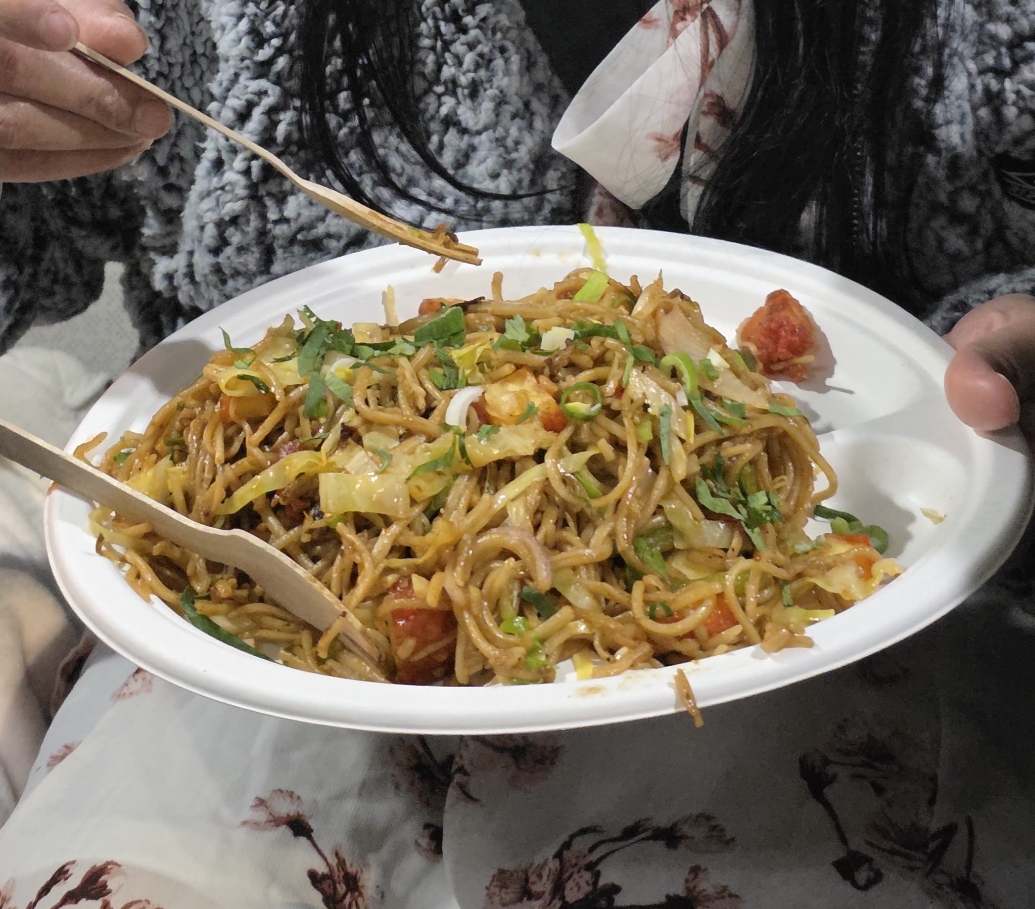 Hakka noodles in a takeaway bowl